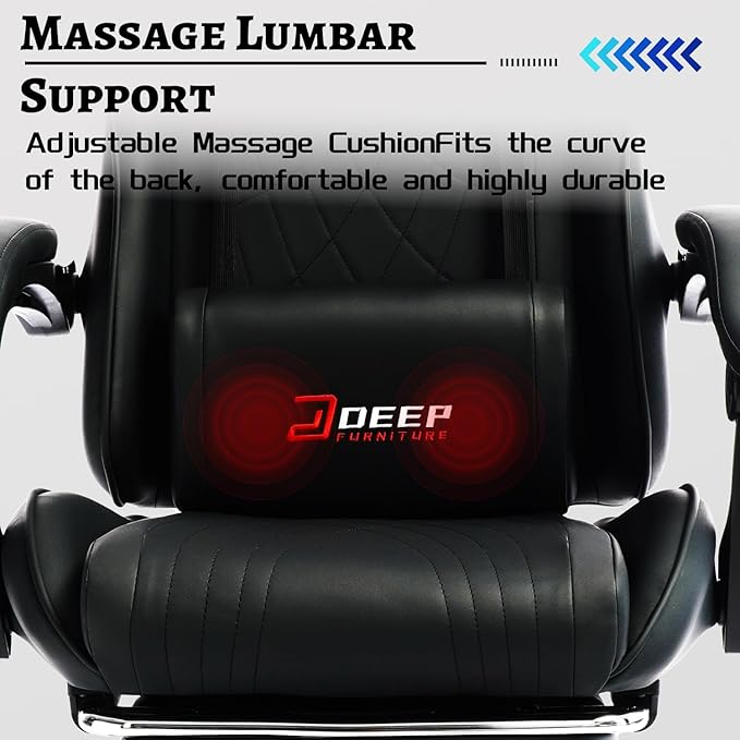 Ergonomic Gaming Chair with Footrest and Lumbar Massage Racing Office Chair High Back Computer Desk Chair with Headrest Pillow for Adults Video Game Chair for PC Gamer (1001-Black)