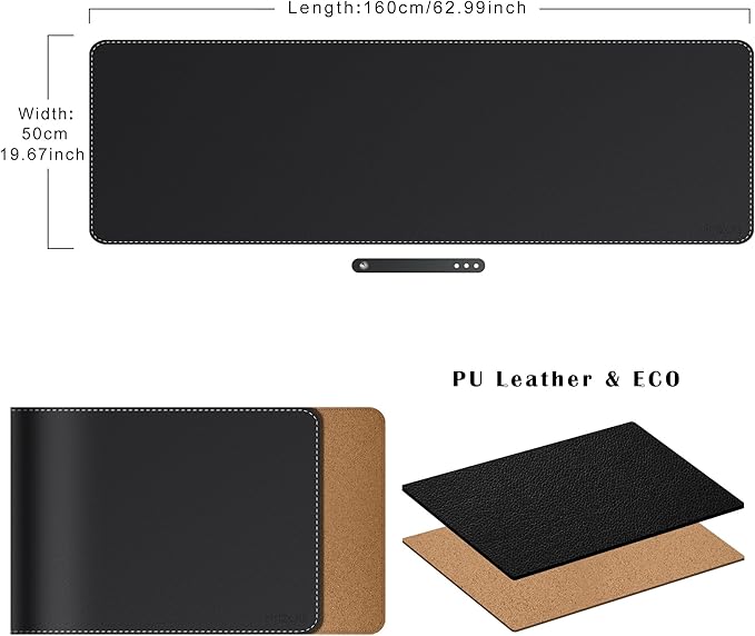 Mydours Extra Long 63 x 19.7 Desk Mat for Professionals - Cork Backing &amp PU Leather Surface Waterproof Computer Desk Protector with Gaming-Friendly Texture Ideal for Keyboards Office Accessor