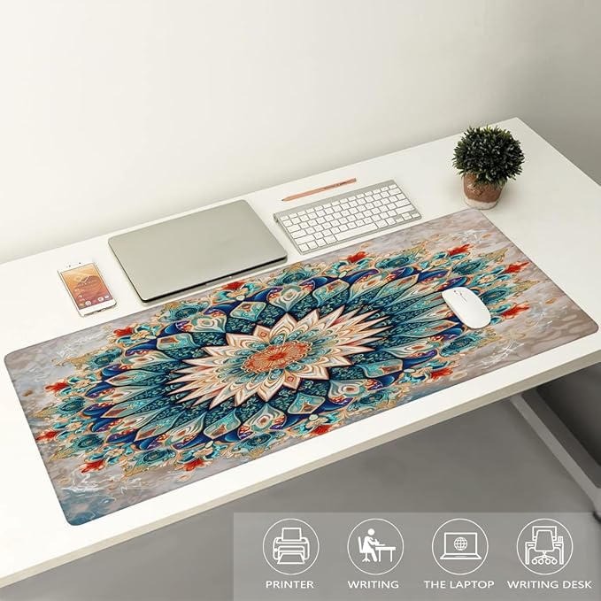 Color Flower Mandala Floral Large Mouse Pad Gaming Mousepad Desk Mat for Desktop Computer Keyboard Waterproof Mouse Mat Desk Pad with Non-Slip Base for Game School Office Home 35.4 x 15.7
