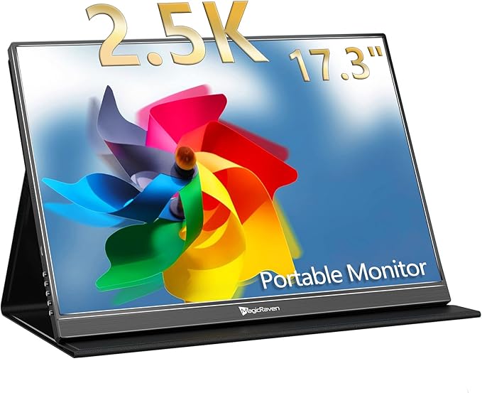 2.5K Portable Monitor 17.3 QHD IPS Laptop Screen VESA USB C HDMI Second Computer Gaming Display with 2 Speakers Travel Monitor for MacBook Phone PS4/5 PC Phone Xbox Switch