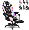 LED Gaming Chair Computer Gaming Chair with Bluetooth Speakers and RGB Lights Full Massager Gamer Chair Swivel Recliner Ergonomic Lumbar Support Video Game Chair for Adults TeensWhite