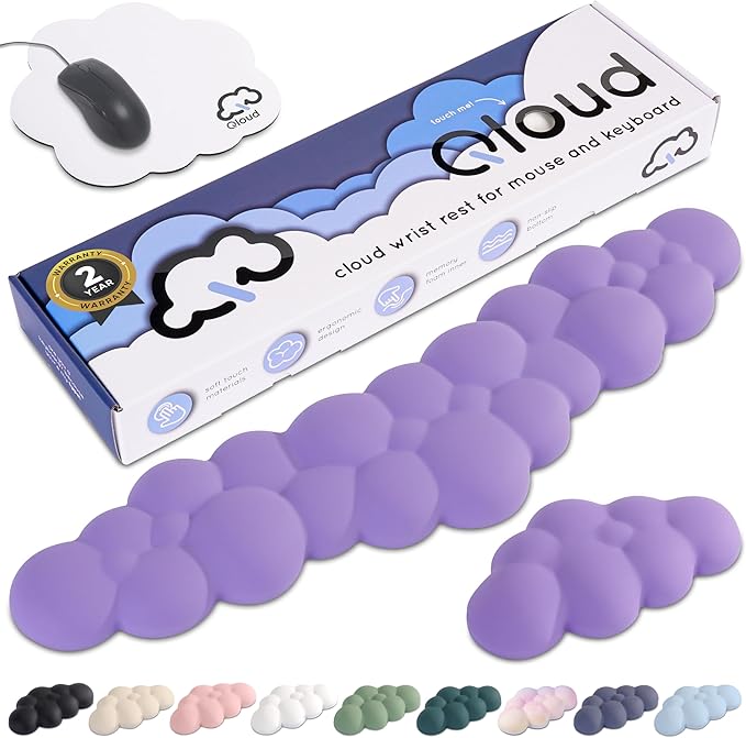 Qloud Cloud Wrist Rest Keyboard Wrist Rest for Computer Keyboard Pad Cloud Keyboard Wrist Rest Wrist Pad for Keyboard Memory Foam Non Slip Base Comes with Mouse Pad - Lilac Purple