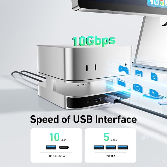 BENFEI Mac mini M4 Dock Mac mini M4 Stand with NVMe SSD Enclosure 4K DisplayPort Hub for Mac mini M4 &ampM4 Pro (2024) 10 Gbps 1 x USB C &amp 1 x USB A 3.2 5 Gbps 3 x USB A 3.0 SD/TF 170 MB/s
