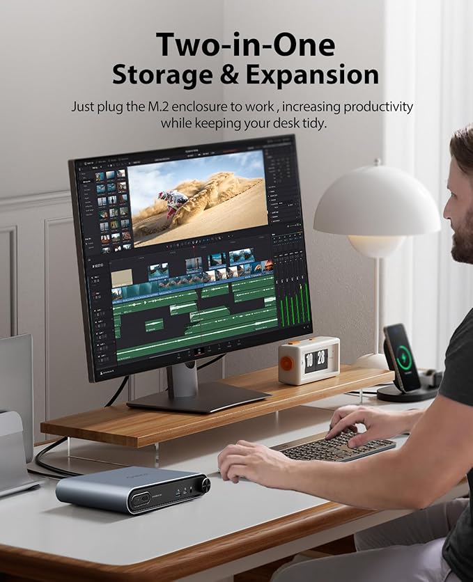 ORICO 10 in 1 USB-C Docking Station with M.2 NVMe/SATA SSD Enclosure 10Gbps USB 3.2 480Mbps USB 2.0 HDMI 4K@60Hz 100W PD RJ45 Ethernet 3.5mm Audio with Volume Knob for MacBook Pro/Air (PTM1)