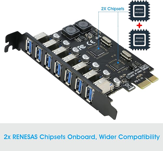 USB 3.0 PCI-e Expansion Card 7Port RIITOP PCI-e x1 to USB 3.0 HUB Adapter 5Gbps (No Power Need)