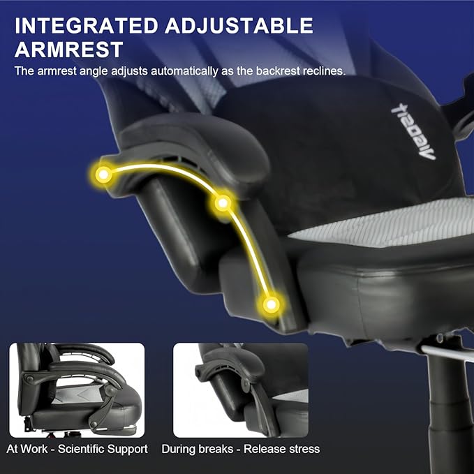 Gaming Chair PRO Ergonomic Gaming Chairs for Adults Heavy People Massage Reclining Office Desk Computer Chair with Footrest and Lumbar Support Big Tall Mesh Gamer Chair with Cushion (Grey)