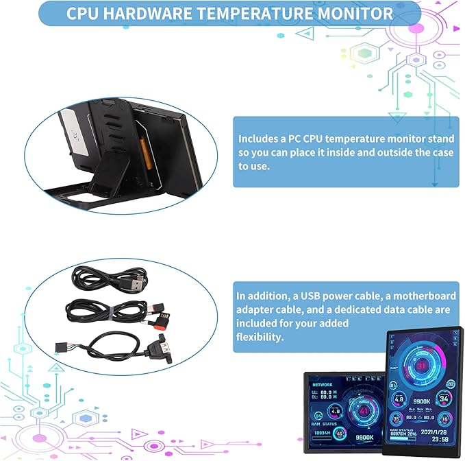 GOWENIC 3.5in Mini IPS Screen Portable USB C AIDA64 CPU RAM Data Monitor Computer Temperature Display PC Sensor Panel Display 360° Rotation Only Support for Windows System