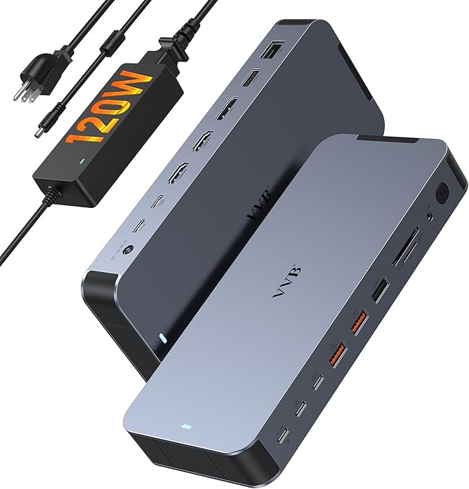 USB C Docking Station Dual Monitors Type C Hub Multiple Adapter Dongle for Dell HP Lenovo Laptop USB C Dock Triple Display with 2 HDMIDisplayPort 8KUSB A/C Ports120W DC PowerEthernetSD/TFAudio