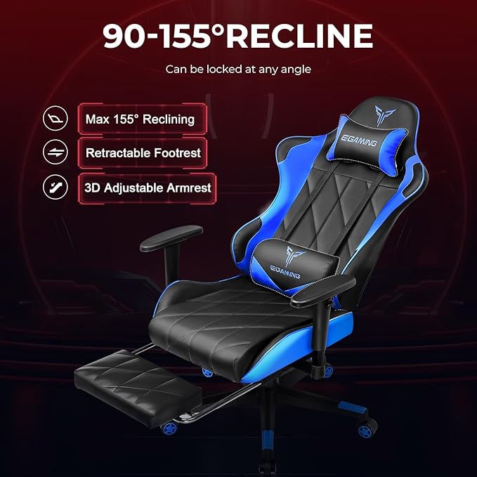 Gaming Chair Big and Tall Video Game Chair with High Back PU Leather Home Office Ergonomic Computer Chair with Footrest Adjustable Height 360° Swivel Wheels for Adults and Teens