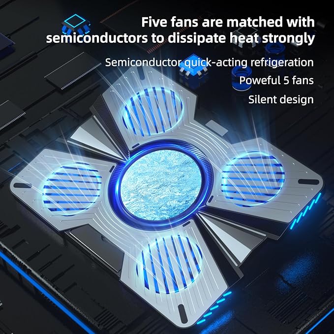 Thermoelectric Laptop Cooling Stand with 5 Fans - Adjustable Height for Laptops up to 19 Compatible with MacBook Alienware ROG &amp Gaming Laptops