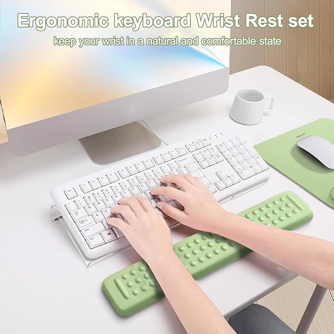 MOSISO Computer Keyboard Stand&ampWrist Rest Support for Keyboard &ampMouse Pad Set Ergonomic Massage Wrist Rest Set Easy Typing Working Acrylic Clear Stand for Office Home Sage Green