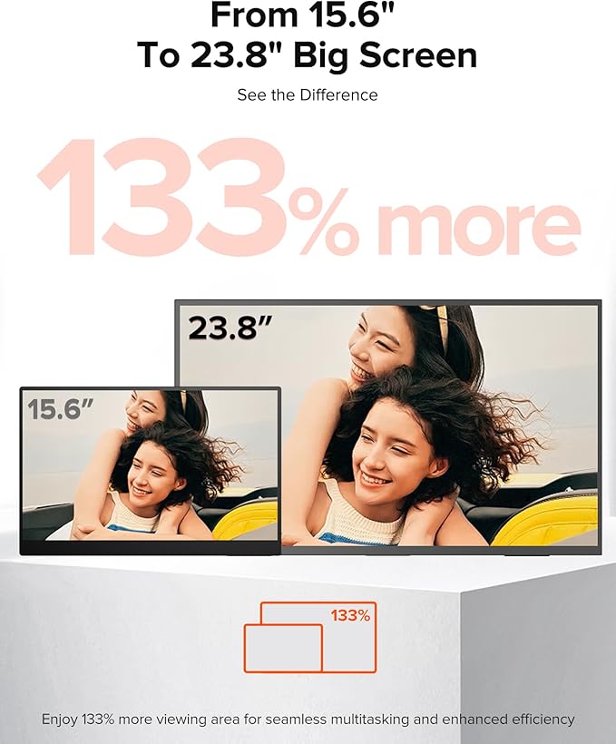 Portable Monitor 4K 23.8 3840x2160 UHD 24 QLED Large Monitor 400 Nits | 100% DCI-P3 | USB-C &amp HDMI | VESA &amp Stand | Second Screen for Computer Mini PC Game Consoles