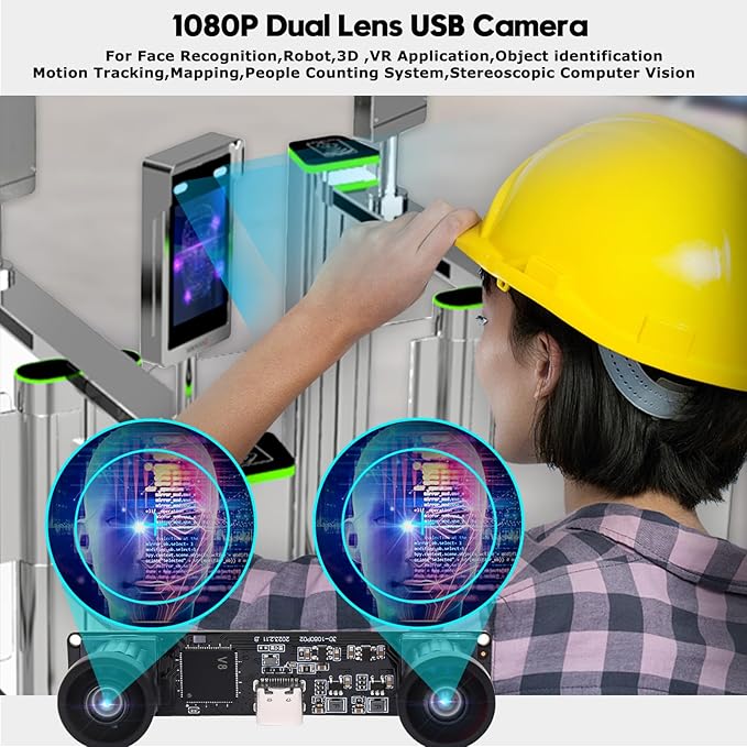 SVPRO Dual Lens USB Camera Module 1080P 60fps UVC Industrial Camera Board Synchronization Record in Color with Dual M12 LensDistortion-Free Wide Angle USB Board Camera for 3DVRBiometric Detection