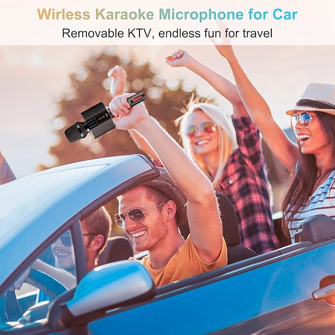 BONAOK Karaoke Microphone Portable Wireless Bluetooth Karaoke Mic for Adults&ampKids Car Home Outdoor Party Karaoke Machine for PC/All Smartphone G50 Black 2025