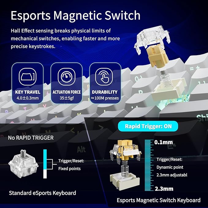Mini 60% Mechanical Gaming Keyboard Wired YK61 Hall Effect Magnetic Switch Adjustable Actuation Rapid Trigger Mode 8K Hz Polling Rate Hot-Swap 61 Keys RGB Backlit Side Printed PBT Keycaps