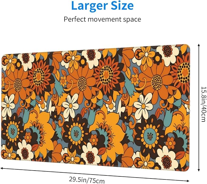 Boho Flower Desk Cover MatExtended Large Mouse PadComputer Laptop Mat Desk Decor for Office Game Home 30x16 Inch