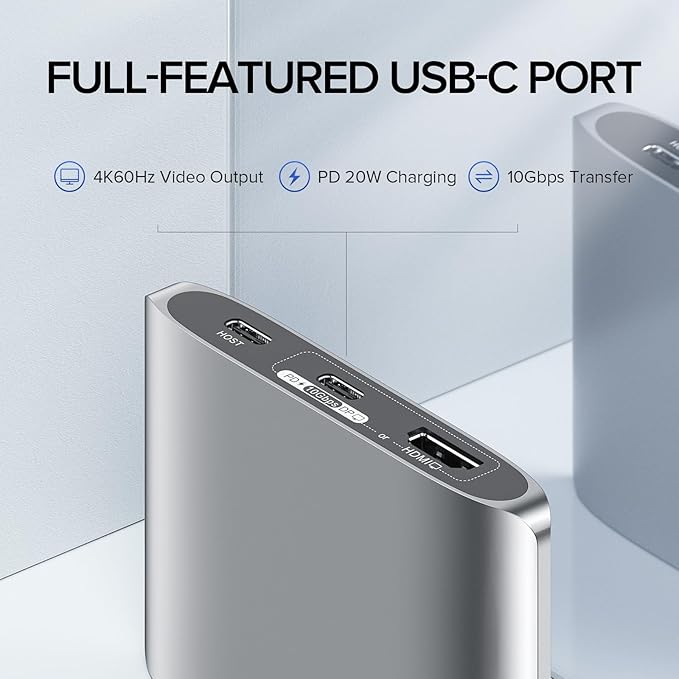 6-in-1 USB C Hub with 4K HDMI3 USBC 10 Gbps Data Ports Full-Featured USB-C（100W Power Delivery+10 Gbps Data Ports+4K DP）