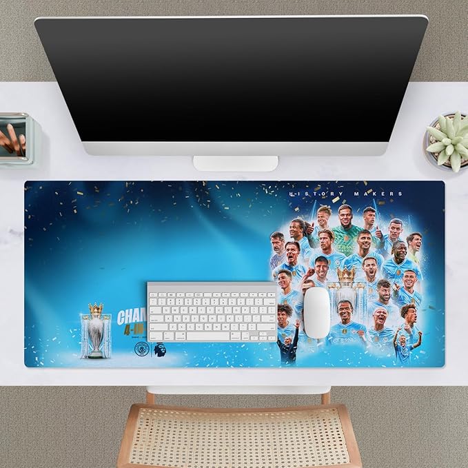 Head Case Designs Officially Licensed Manchester City Man City FC Champions Crest Kits &amp Players 37.4 x 15.75 x 0.16 inches (900 x 400 mm) - XL Gaming Office Desk PC Keyboard Mouse Mat Pad