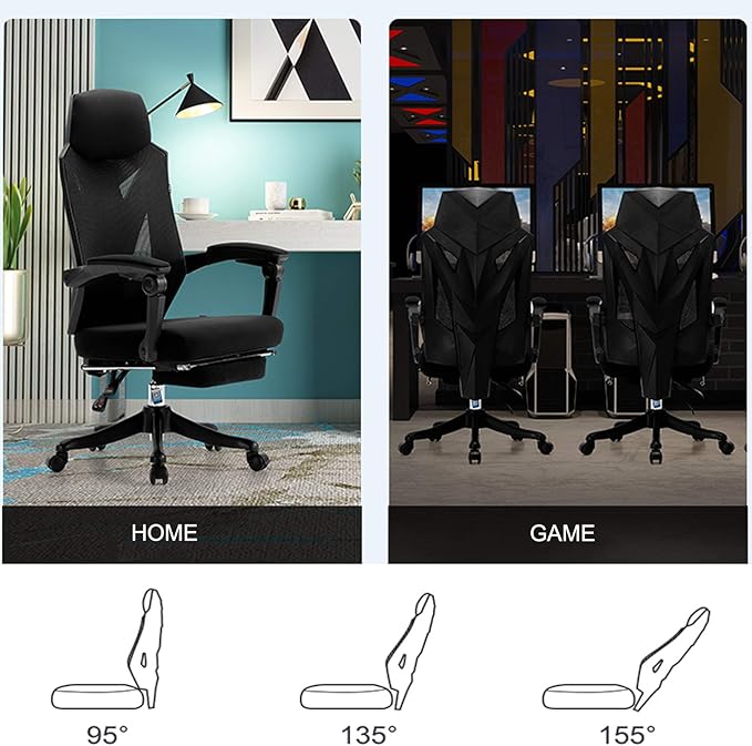 JHome Comfortable Swivel Chair Gaming Chair Office Chair Multi-Function Racing Chair Video Game Chair Adjustable Desk Chair with Armrests - Black Adjust Rolling Chair