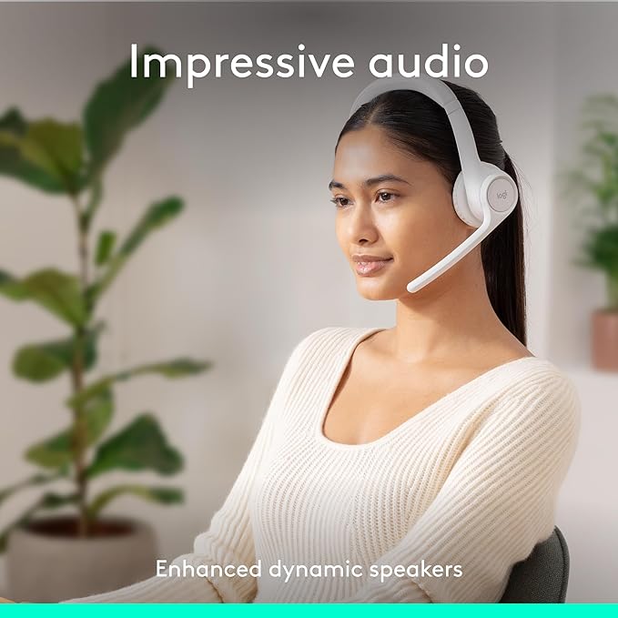 Logitech Zone 300 Wireless Bluetooth Headset with Noise-Canceling Microphone Compatible with Windows Mac Chrome Linux iOS iPadOS Android – Off-White