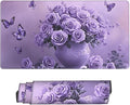 Purple Rose Butterfly Desk Cover MatExtended Large Mouse PadComputer Laptop Mat Desk Decor for Office Game Home 30x16 Inch