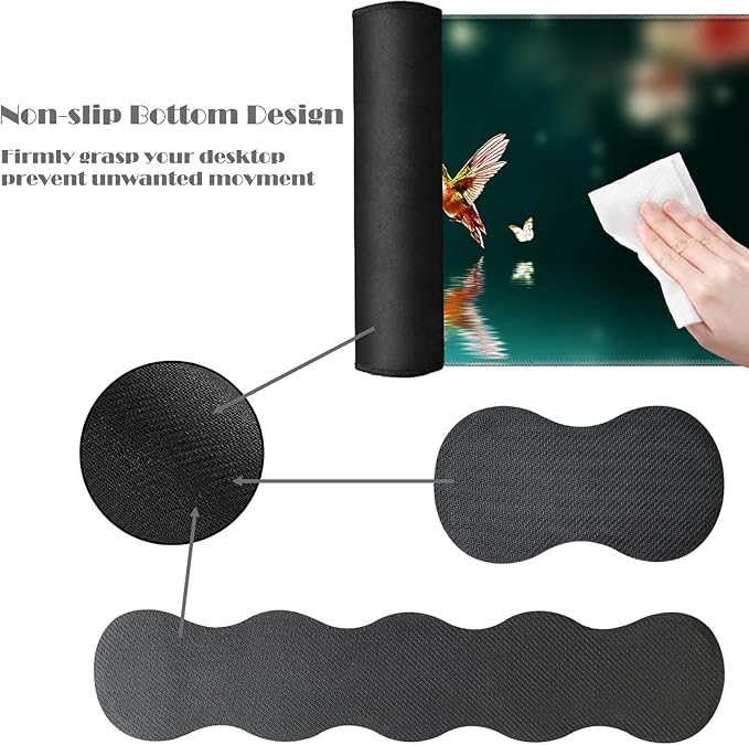 Ergonomic Keyboard Wrist Rest &amp Mouse Pad Wrist Rest SetXL Gaming Desk Mat 31.5x 11.8Non-Slip BaseMemory FoamEasy Typing Pain Relief for Office &amp HomeHummingbirds and Flowers