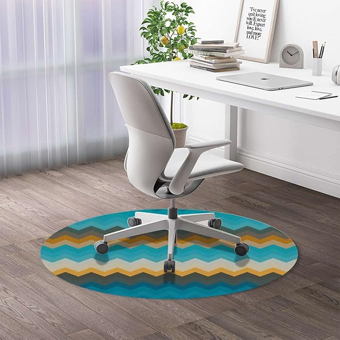 Multicolor PU Leather Decorative Round Rug Office Chair Mat Waves Geometric Retro Style Tiling Protector for Hardwood Tile Floor Multi-Purpose Anti-Slip Desk Chair Mat Classic Diameter 47.2 in