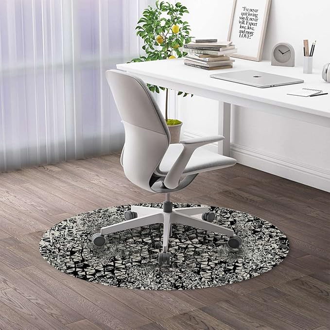 Black PU Leather Carpet for Hard Wood &amp Tile Floor Gothic Classical Bridal Composition Chair Rugs Floor Protectors Mat Computer Chair Mat for Rolling Chair Retro Pattern Diameter 35.4 in