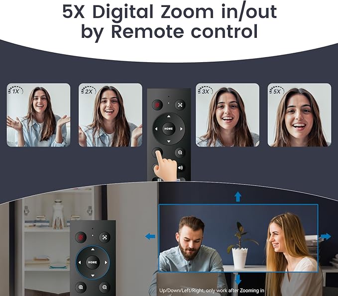 TONGVEO 3-in-1 4K Webcam with Microphones and Speaker AI Auto-Tracking 5X Digital Zoom Webcam 4K Adjustable Field of View Remote Control Works with Microsoft Teams Zoom Google Meet PC Mac Laptop