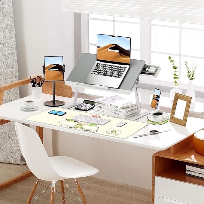 Keyboard Mouse Pad Set Extended Gaming Mouse Pad+Ergonomics Keyboard Wrist Rest Support Memory Foam Easy Typing Pain Relief 4Pcs XL Ultra Thick Desk MatMother Baby Frog with Flower