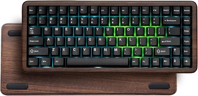 Womier 75% Mechanical Keyboard Wireless with Wood Natural WD75 V2 QMK/VIA Gaming Creamy Keyboard 8000mAh Battery Tri-Mode Key Board RGB Hot Swappable with PBT Keycaps-POM Linear SwitchBlack