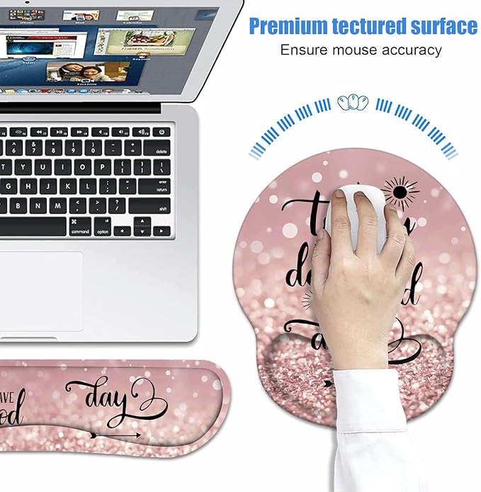 Keyboard Wrist Rest + Mouse Pad Wrist Support Set with Coasters Today is a Good Day to Have a Good Day Inspirational Quote with Non-Slip PU Base Ergonomic Mousepad for Home Office Working Studying