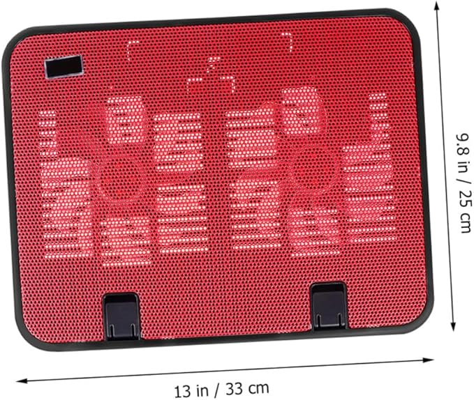Mikikit Notebook Cooler with Dual Quiet USB Fans and Angles Ergonomic Laptop Cooling Pad Stand for Desk and Bed Use Slip Red Metal Panel Fan