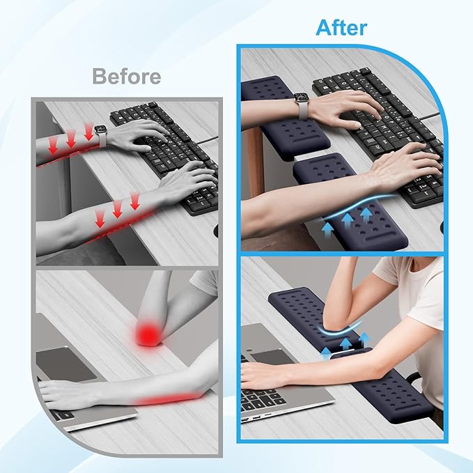 Leolee L-Shaped Desk Elbow Pads for Desk Deep Blue Memory Foam Arm Rest for Desk with Non-Slip Base Ergonomic Desk Edge Cushion Wrist Rest for Computer Keyboard Typing Office Home (2 Piece)