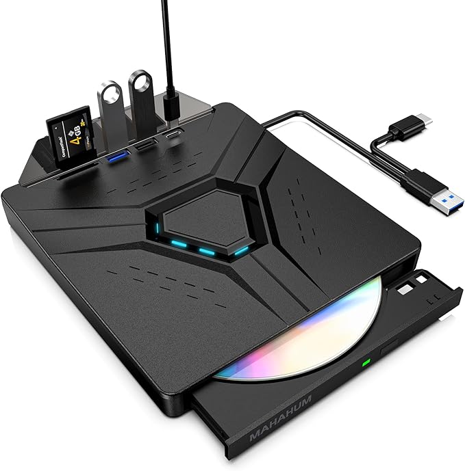 External CD/DVD Drive for Laptop Mac USB 3.0 &amp Type-C 8-in-1 Portable DVD Player/Burner Plug &amp Play Optical Drive Compatible with Desktop PC Windows 11/10/8 Linux Mac OS MacBook Pro/Air