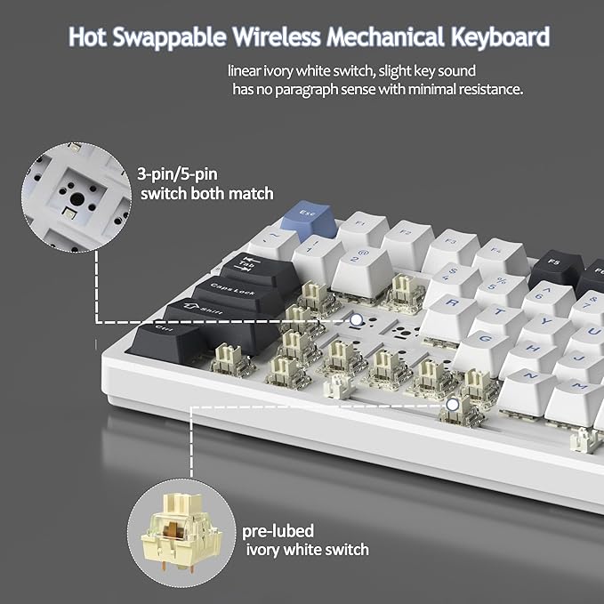 MageGee LIGHT100 Wireless Creamy Keyboard Gasket Structure Hot Swappable Tri-Mode 2.4G/USB-C/BT5.0 RGB Backlit Mechanical Gaming Keyboard for Win/Mac/PC PBT Keycap 4000mAh Battery Blue