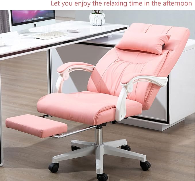 Office Computer Chair Gaming Chair White Pc Gaming Chair Ergonomic Big and Tall Executive Office Chair with Retractable Footrest Rolling Swivel High Back Task Leather Executive Chair for Women for Ho