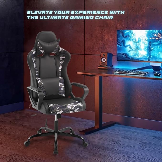 PayLessHere High Back Gaming Chair PC Computer Chair with Lumbar Support Arms Headrest Executive Racing Style Ergonomic Office Chair with Adjustable Rolling Swivel PU Leather Desk Chair (Camo)