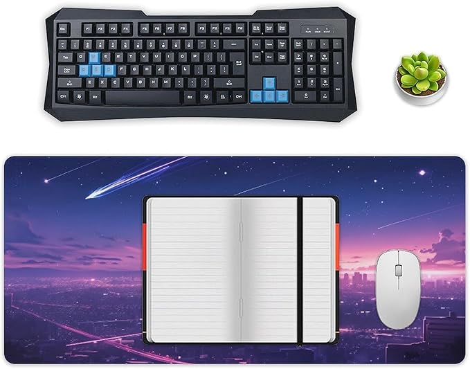 City Starry Sky Mouse Pad Large Desk Mat Extended Keyboard Mouse Pad with Non-Slip Base and Stitched Edge Mouse Mat Desk Pad 36x16 Mouse Pads for Desk Home Office Gaming