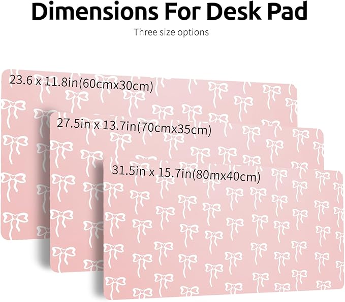 Trendy Girl Bow Desk Mat 27.6''X13.8''Cute Kawaii Design Desktop Mat Pu Leather Large Mouse Pad Aesthetic Mousepad Non-Slip Table Mat for Girls Women Office Home Work Computer Game