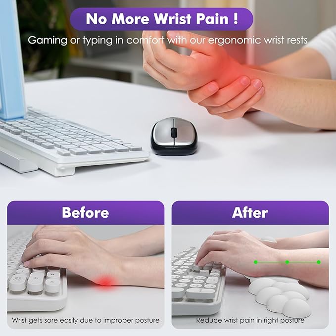 MoKo Cloud Wrist Rest Ergonomic Cloud Keyboard Wrist Rest with Mouse Rest Wrist Pad Upgraded PU Leather Cloud Arm Rest Wrist Pad for Keyboard and Mouse for Office Gaming Computer Laptop White