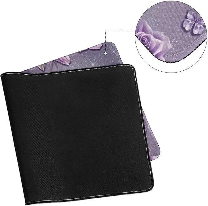 Purple Butterflies Roses Mouse Pad Large Desk Mat Extended Keyboard Mouse Pad with Non-Slip Base and Stitched Edge Mouse Mat Desk Pad 30x16 Mouse Pads for Desk Home Office Gaming