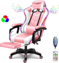 RGB Gaming Chair with Speakers Ergonomic Massage Computer Chair with Footrest Lumbar Support Headrest PU Leather 360°Swivel Recliner Chair High Back Video Game Chair for Adult TeensPink