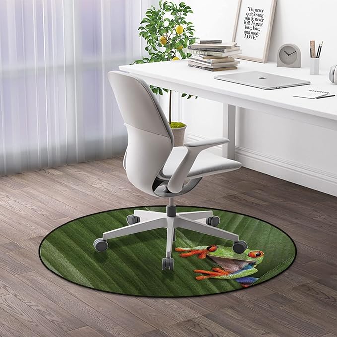 Green Gaming Chair Mat Under Computer Desk Red Eyed Tree Frog Hiding in Exotic Rainforest Tropical Round Office Chair Mats Home Rolling Gaming Chair Mat Animal Diameter 39 in