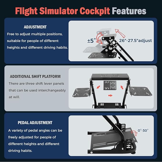 Flight Simulator Cockpit &amp Racing Simulator Cockpit Compatible for Logitech G27 G29 X52 for Thrustmaster Hotas Warthog Wheel Pedal Shifter Keyboard and Flight Stick Not Included