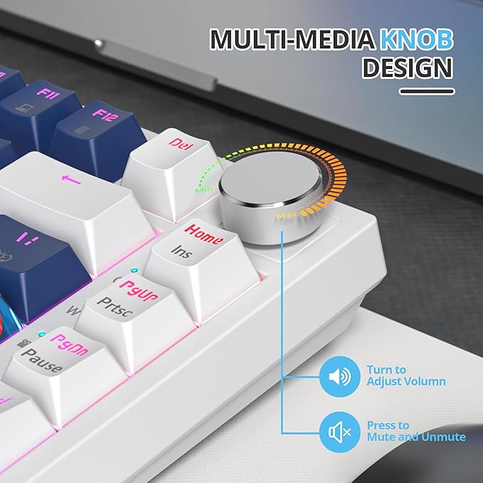 75 Percent Keyboard Gasket-Mounted with Sound Absorbing Pads 82-Key Compact Wired RGB Mechanical Gaming Keyboard Hot-Swap Socket for Win Blue Earth