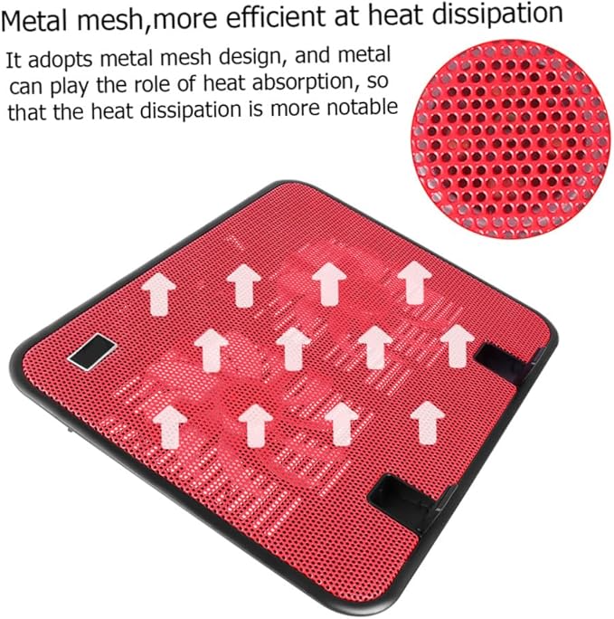 Laptop Cooling Pad Stand with Dual Quiet USB Fans Lightweight Ergonomic Notebook Cooler Angles Slip Design for Travel and Office Use Red