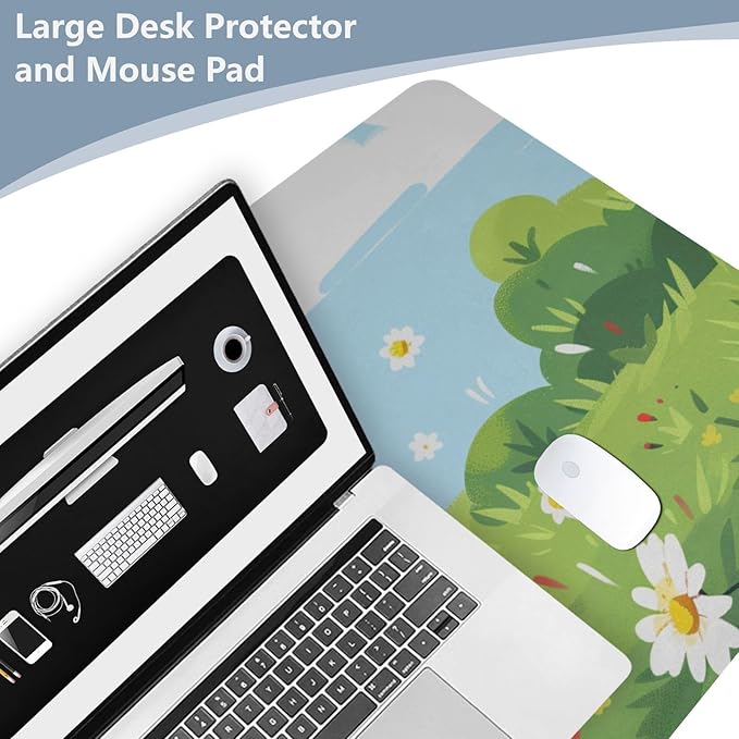 Mouse Pad Desk Mat Leather Desk Pad Large Gaming Desk Cover Protector Mat for Keyboard Computer Laptop Office Waterproof 35.4 x 16.5 Inch Cute Corgi Dog Floral