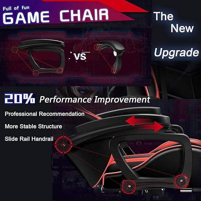 Video Gaming Chair with FootrestGame Chair with Bluetooth SpeakersComputer Chair with LED LightsErgonomic Massage Gaming Chair with Massage Function360°Swivel 90°-135° Adjustment Backrest (red)