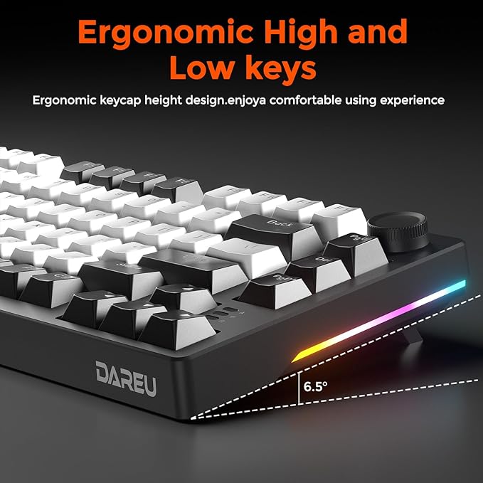 DAREU EK75 Wired Mechanical Keyboard75% Keyboard with Volume KnobGasket Mount Mechanical Gaming Keyboards81 Keys Rainbow BacklitPBT KeycapsLinear Dream Switch for PC Laptop Windows(Black-White)